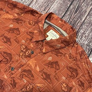 Cabelas Men Orange Short Sleeve Vented Outdoor Fishing‎ Hiking Shirt Size XL